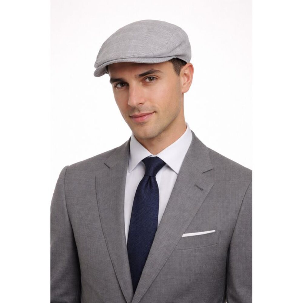 Dolce & Gabbana Men’s Light Grey Plaid Flat Cap